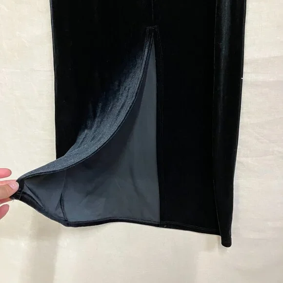 NWT Wild Fable Women's Size XS Black Satin Elastic Waist Velour Maxi Skirt - Picture 10 of 13